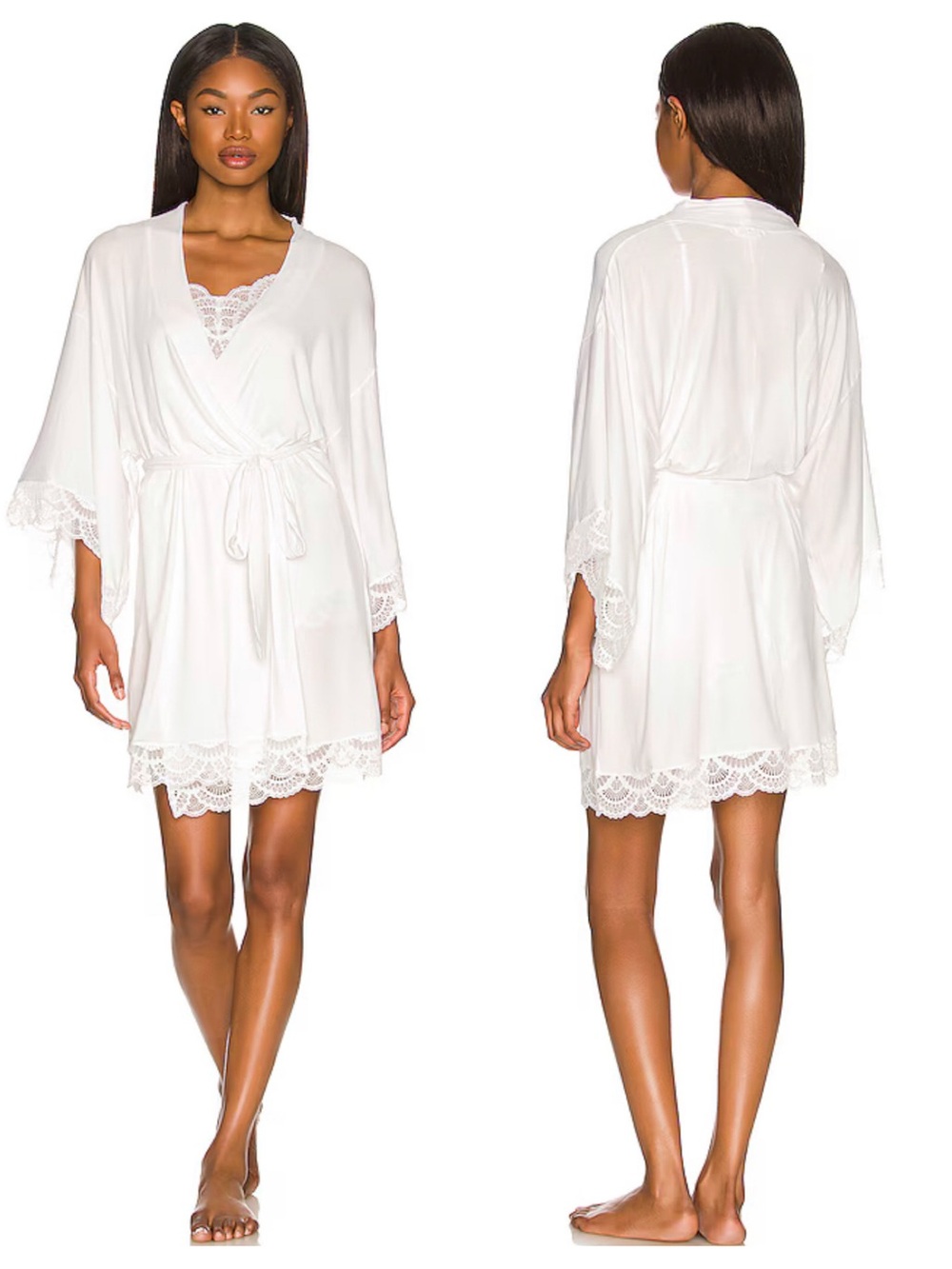 Eberjey Mariana The Mademoiselle Lace Kimono Robe in White